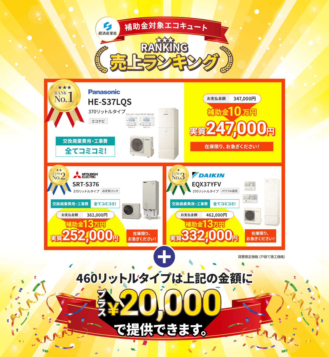 補助金対象エコキュート売上ランキング